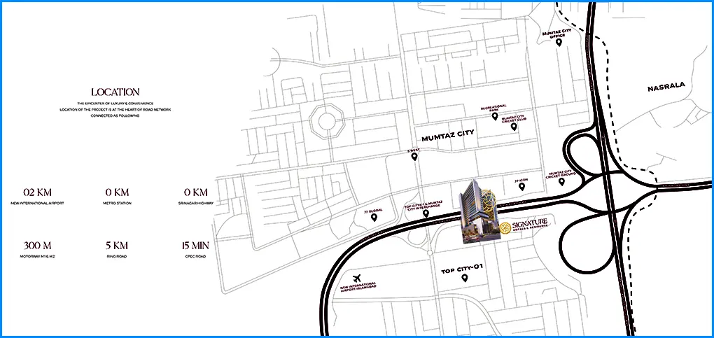 Signature Hotel Location Map in Top City Islamabad