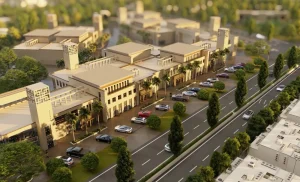 silver city overview design with buildings and cars