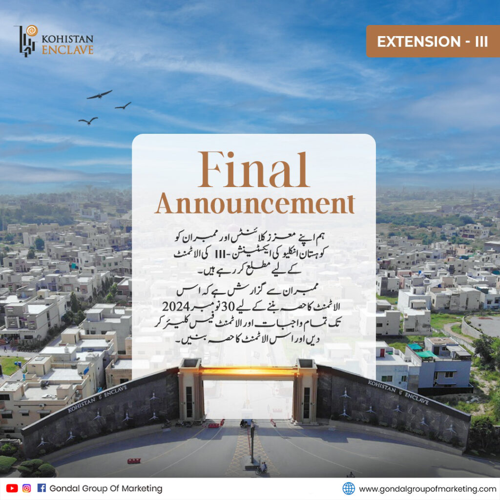 kohistan enclave extension 3 allotment notification