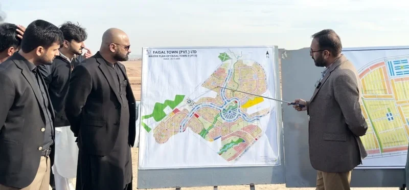 Faisal Town Phase 2 site visit by Gondal Group in Islamabad showing O Block development.